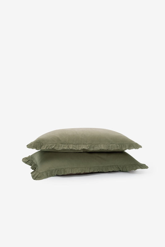 Frill Linen Pillowcase Set of 2 Khaki