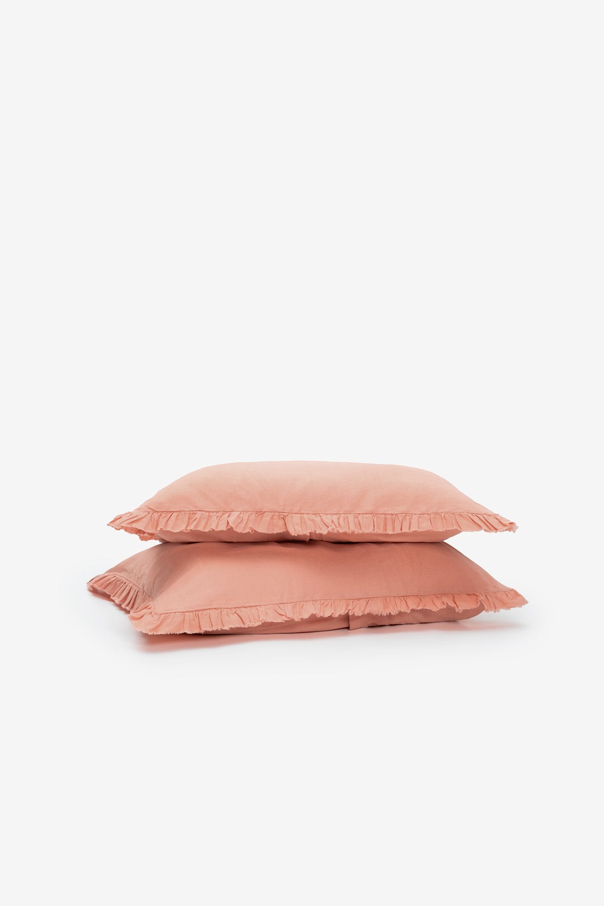 Frill Fırfırlı Keten Karışımlı 2'li Yastık Kılıfı Açık Mercan