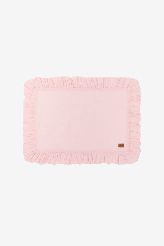 Льняная подставка для столовых приборов с оборками, розовая