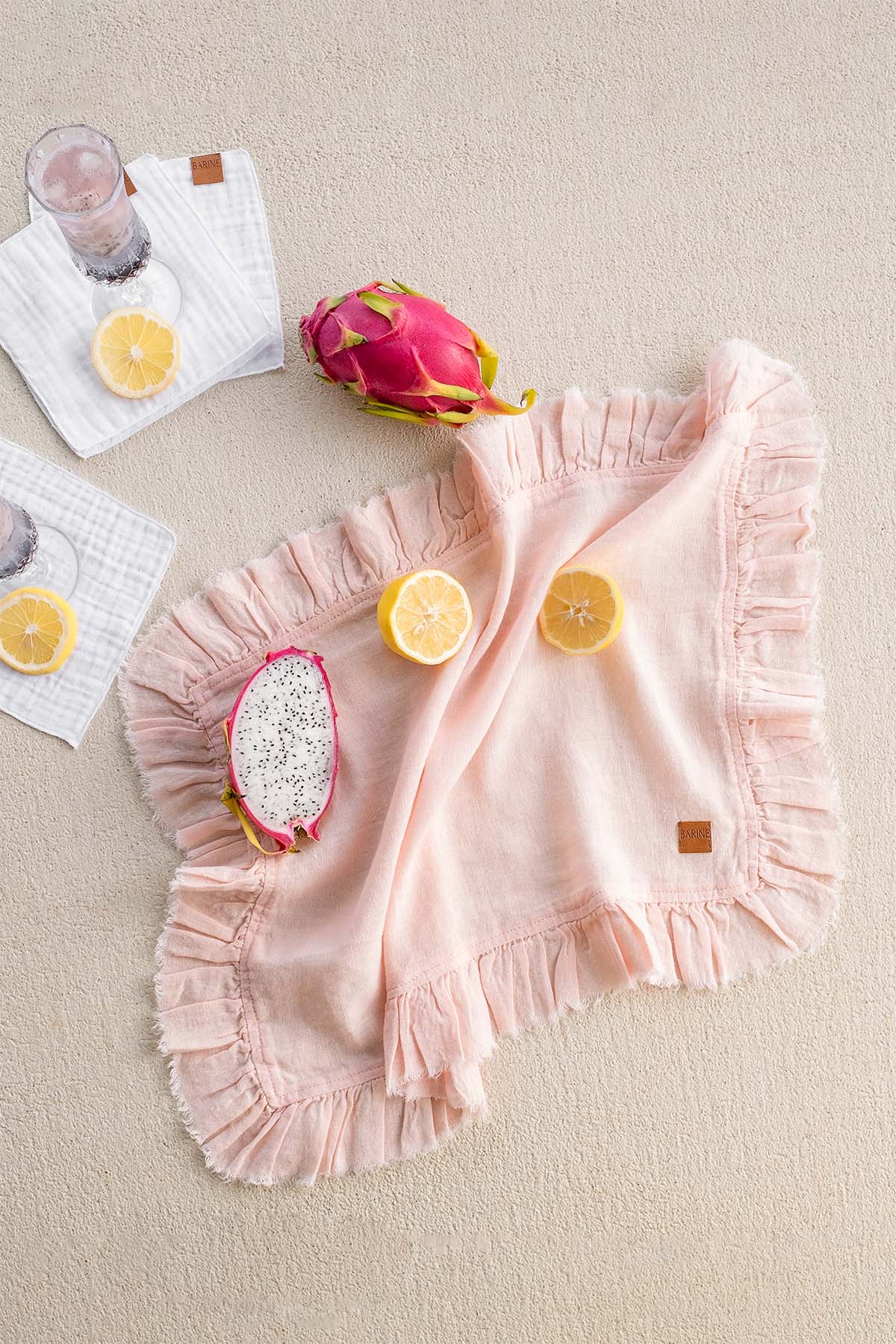 Frilled Linen Placemat Pink
