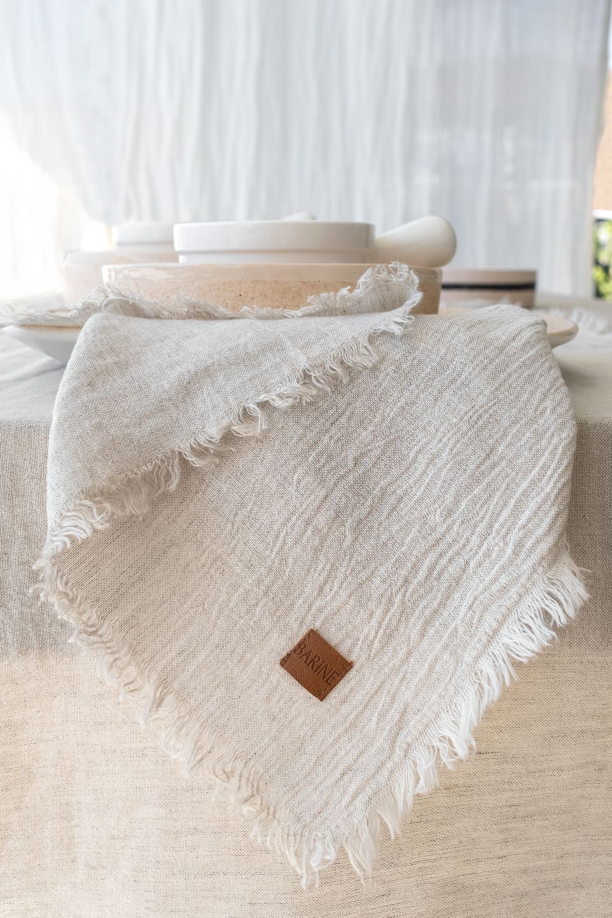 Fringed Linen Keten 2'li Peçete Natürel