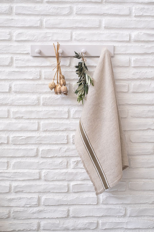 Gastronome Kitchen Towel Linen-Khaki Striped