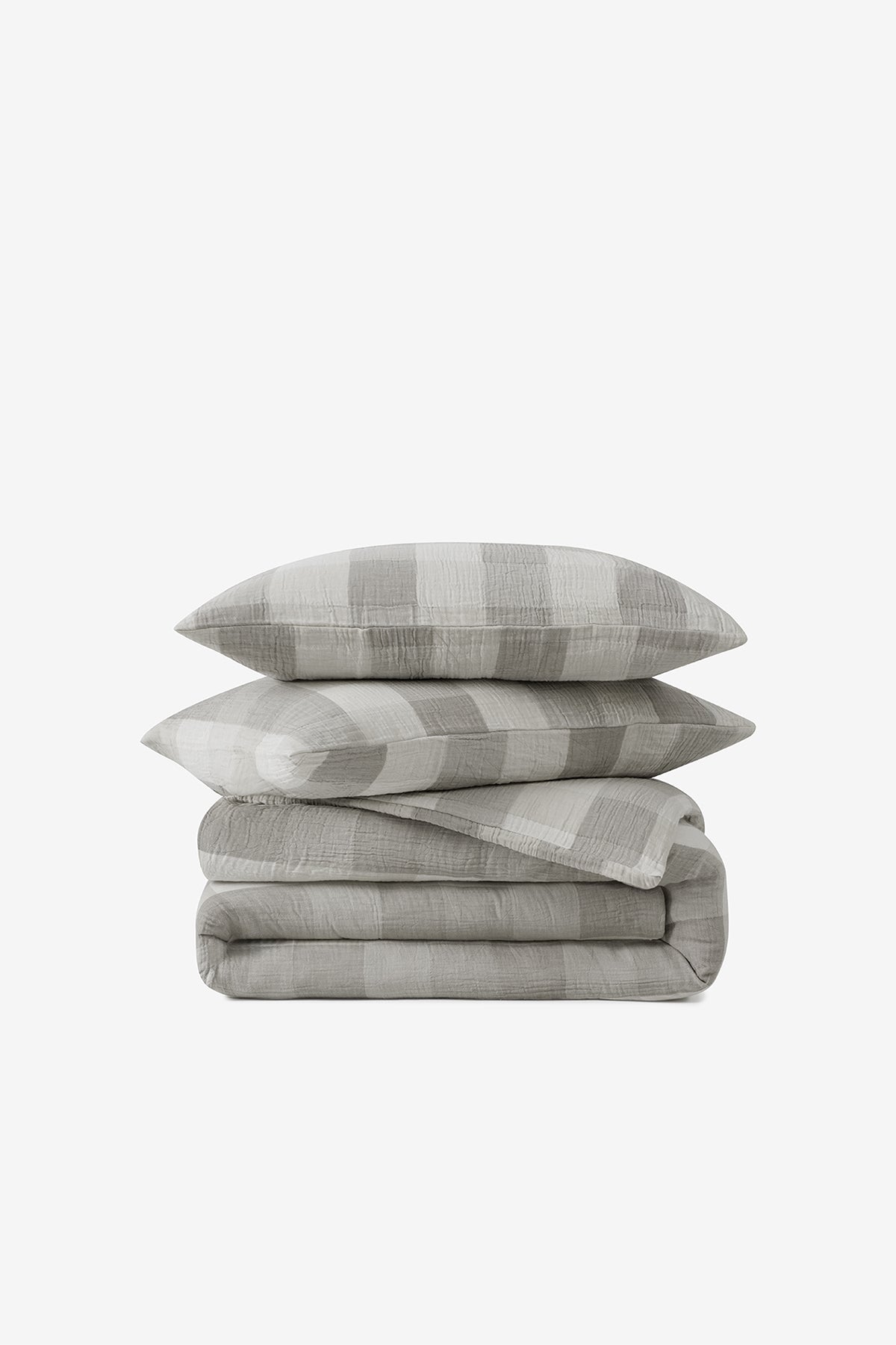 Gingham Kareli Muslin Dokulu Nevresim Seti Gri