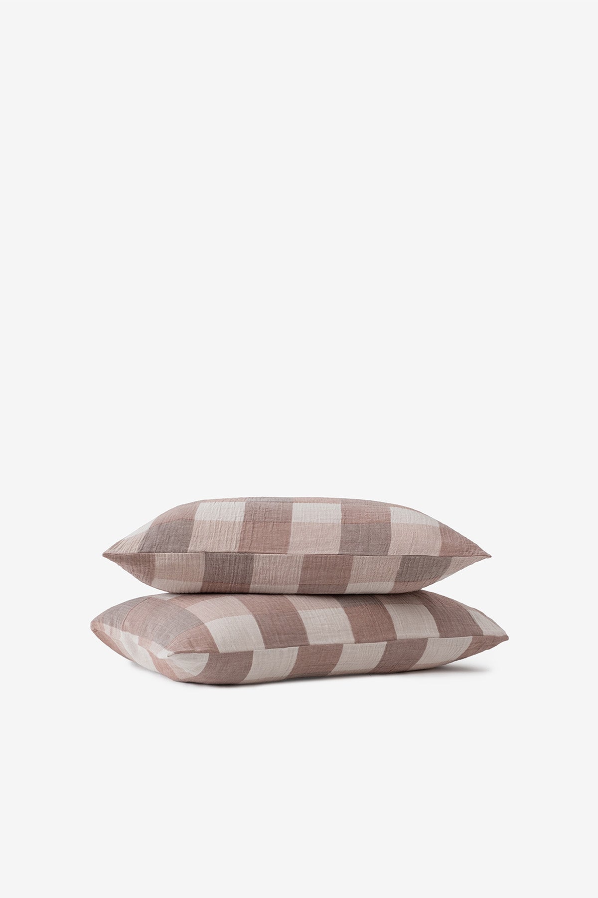 Gingham Kareli Muslin Dokulu Yastık Kılıfı 2'li Kahverengi