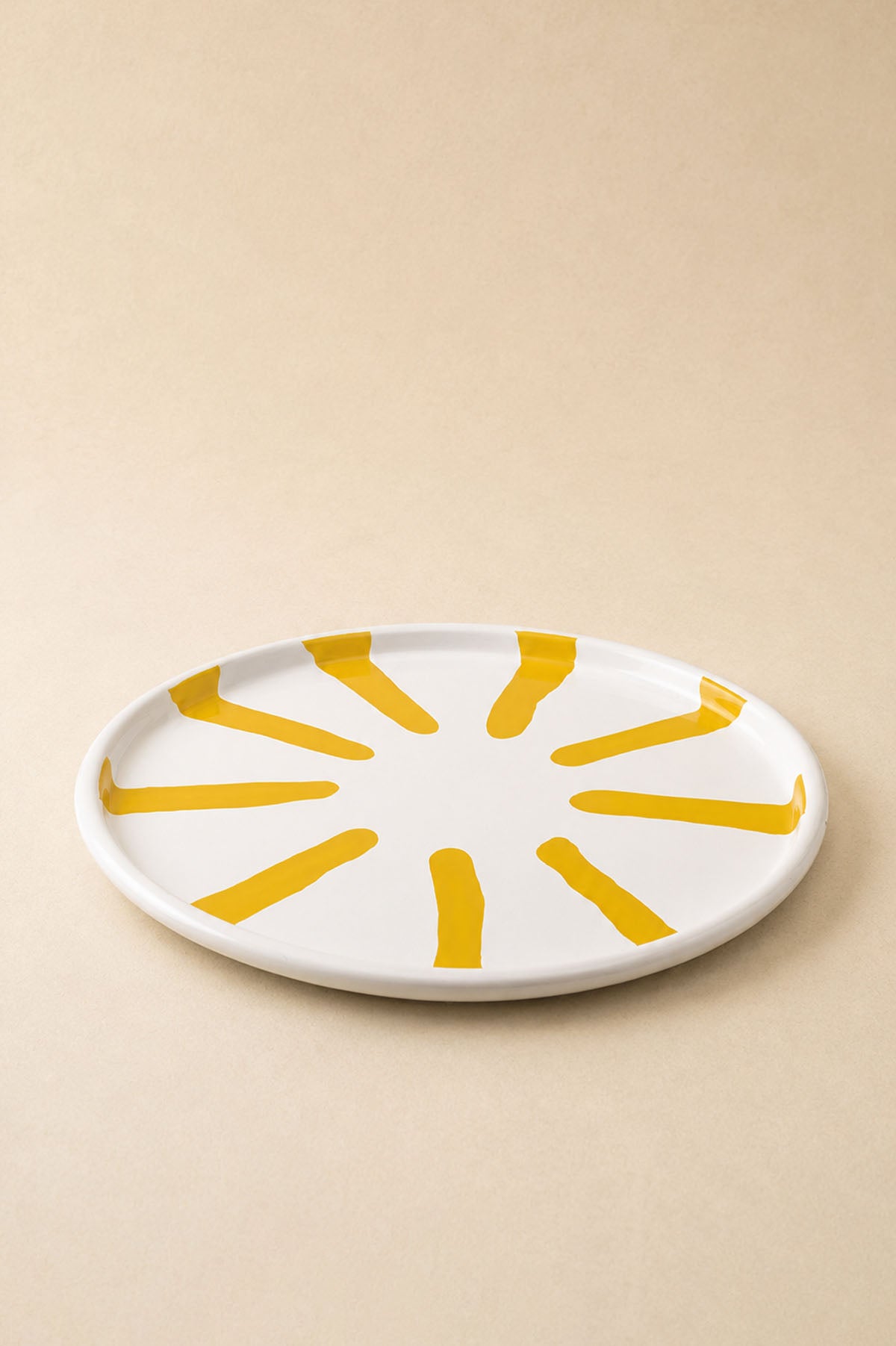 El Boyaması Akıtma Emaye Tepsi Sarı 32 × 1 cm