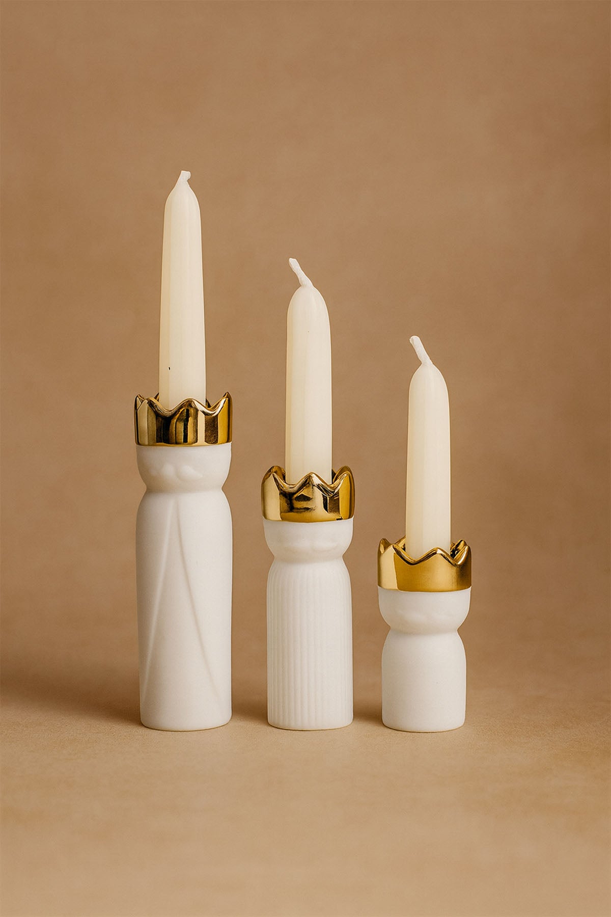 Mini Kral Işıkları 3'lü Porselen Şamdan Seti