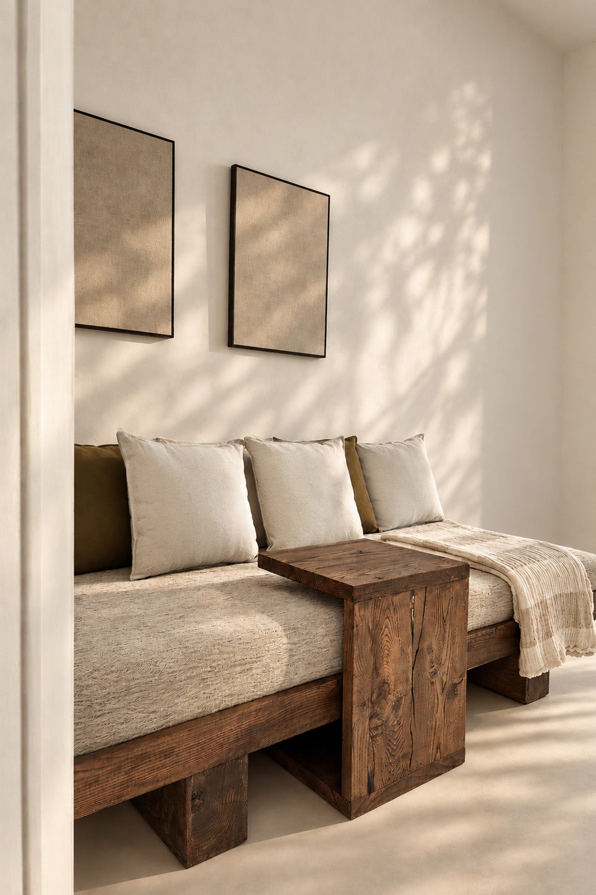 Linen Blend Solid Color Throw Pillow Natural
