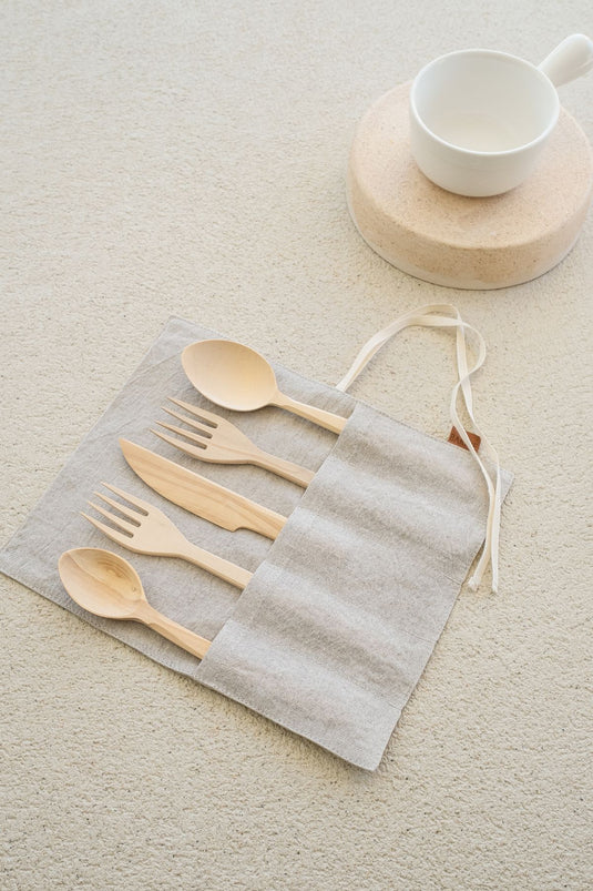 Linen Linen Fork Knife Spoon Case Natural