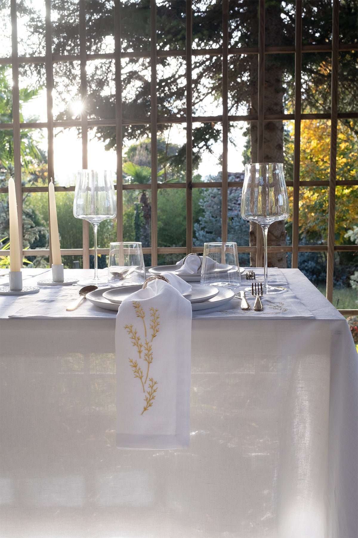 Yaprak Nakışlı Keten 2'li Peçete Seti