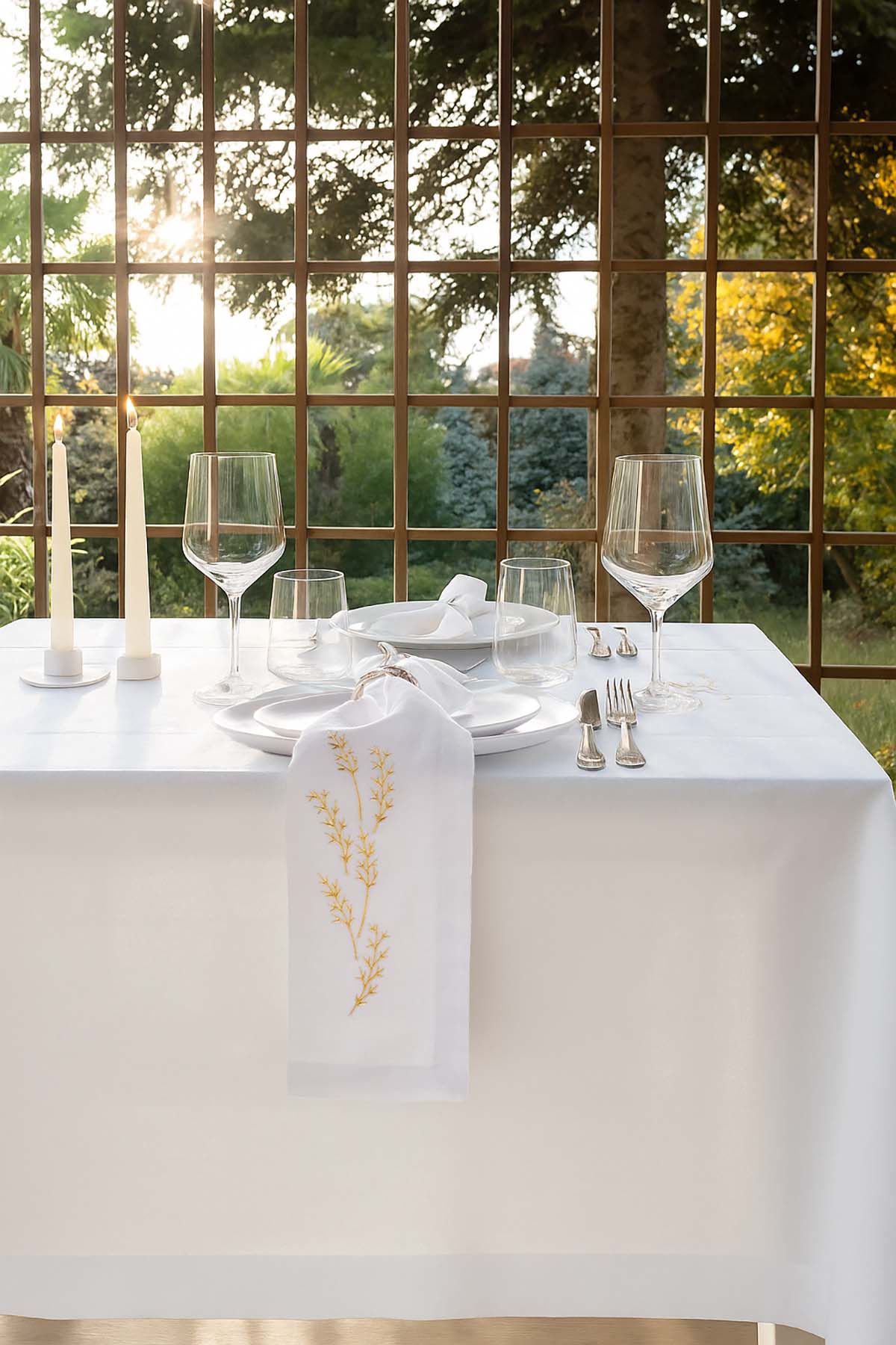 Yaprak Nakışlı Keten 2'li Peçete Seti