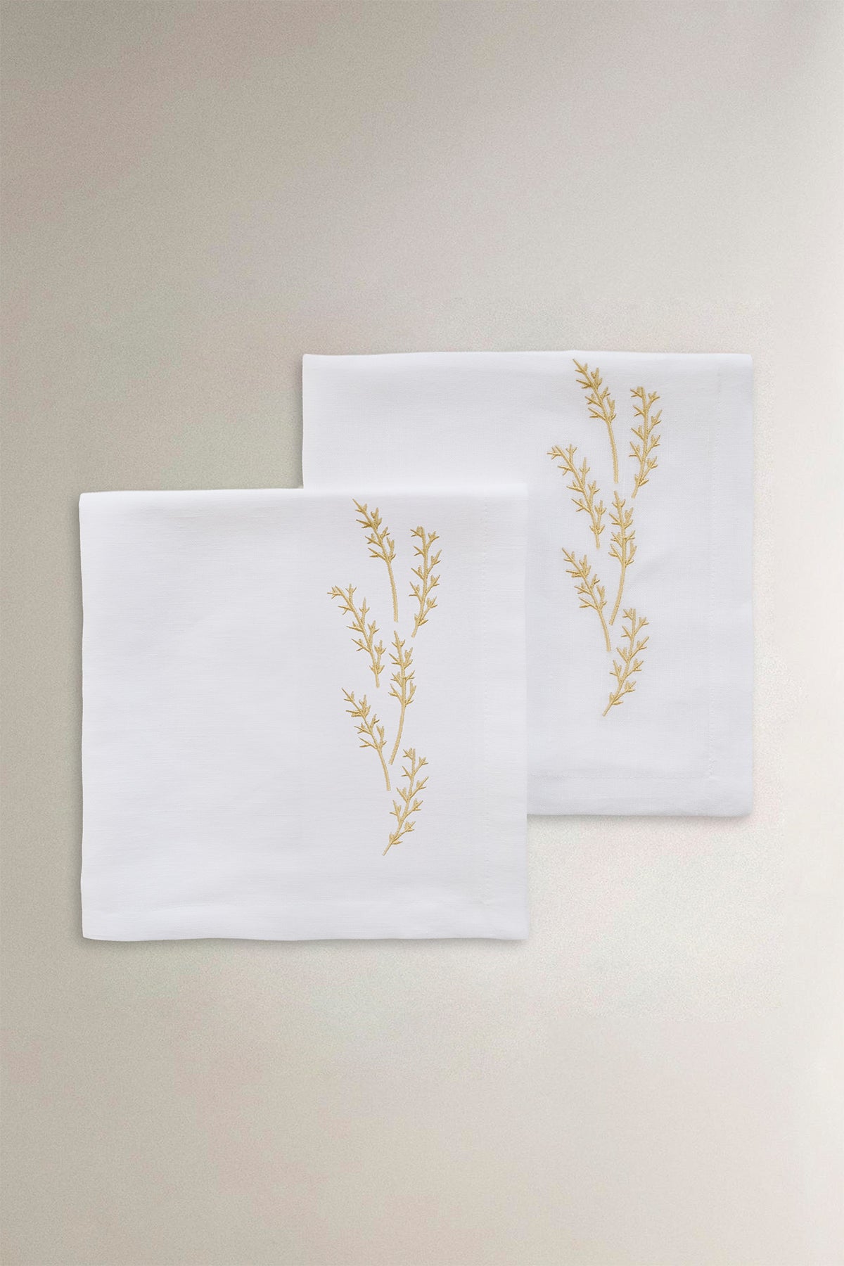 Yaprak Nakışlı Keten 2'li Peçete Seti