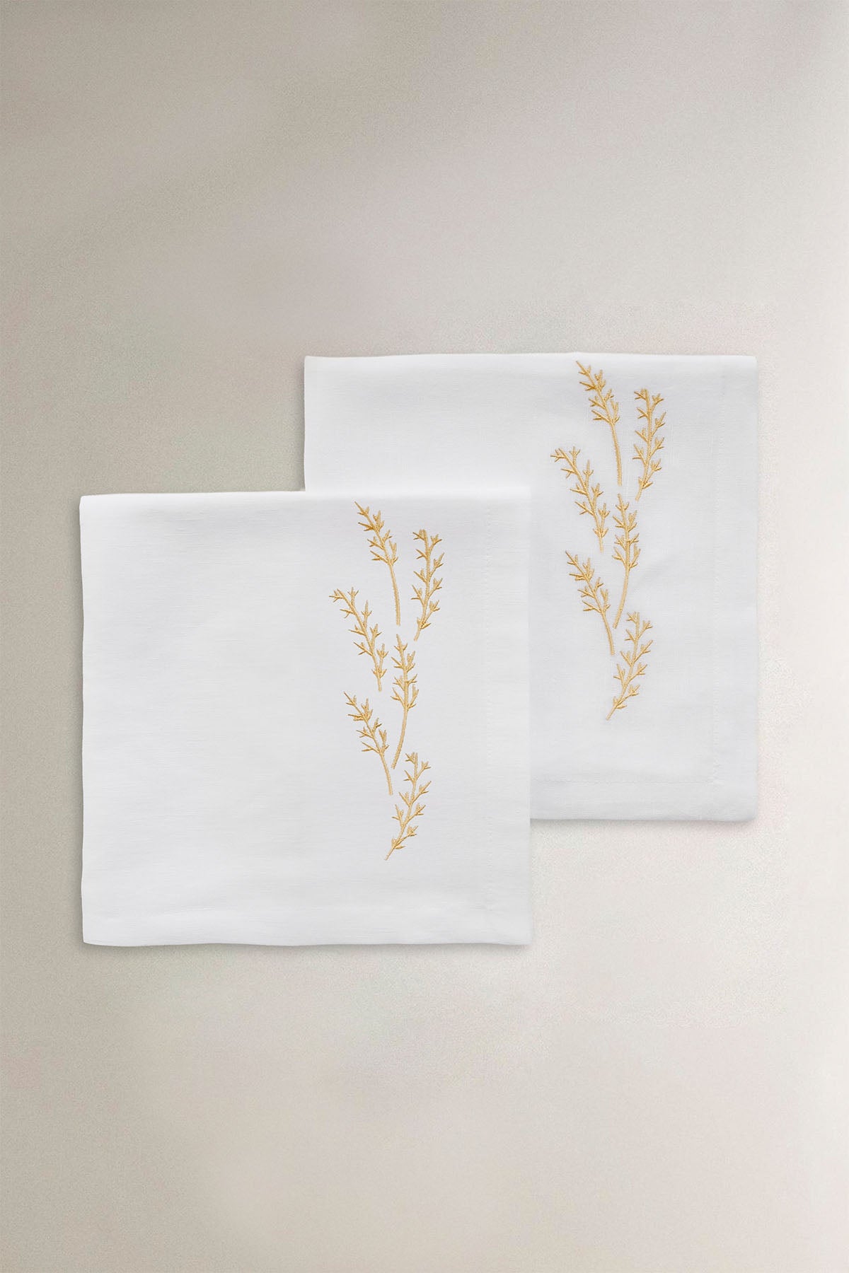 Yaprak Nakışlı Keten 2'li Peçete Seti
