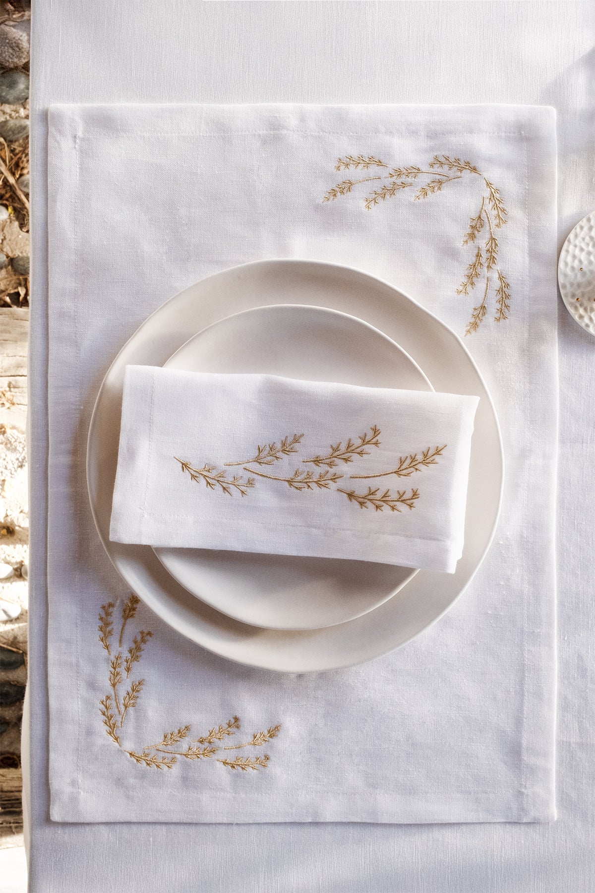 Yaprak Nakışlı Keten 2'li Amerikan Servisi Seti