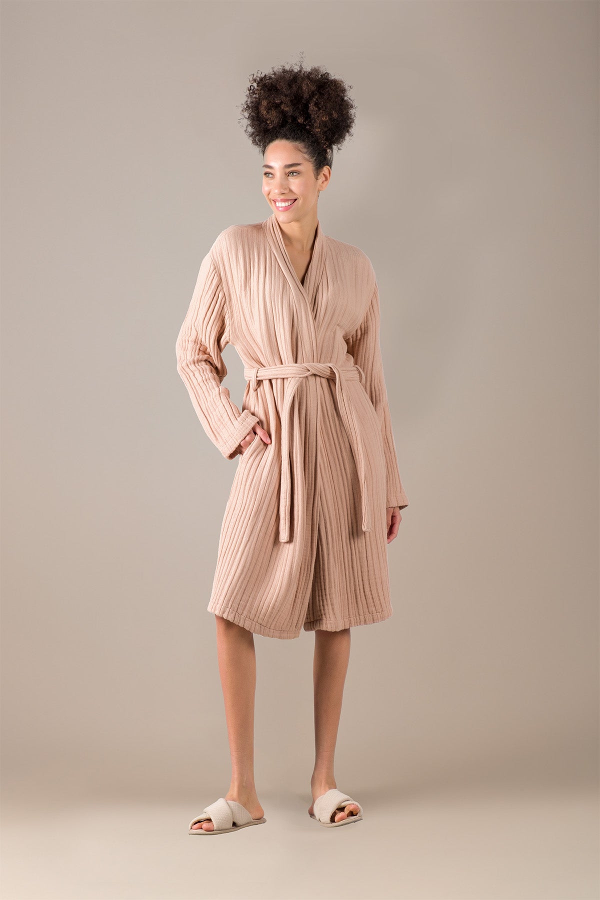 Linen Gauze Bathrobe Cuban Sand