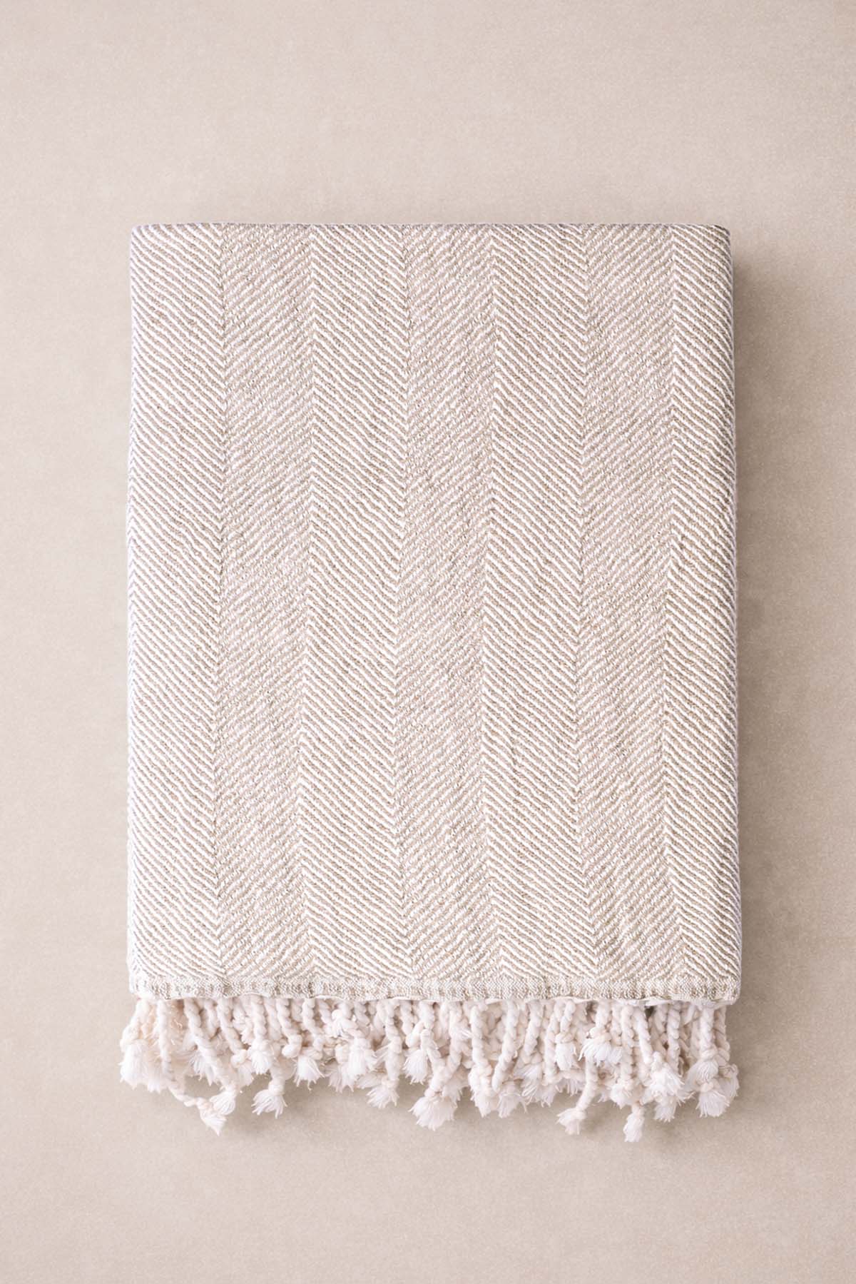 Linen Herringbone Linen Sofa Throw Natural