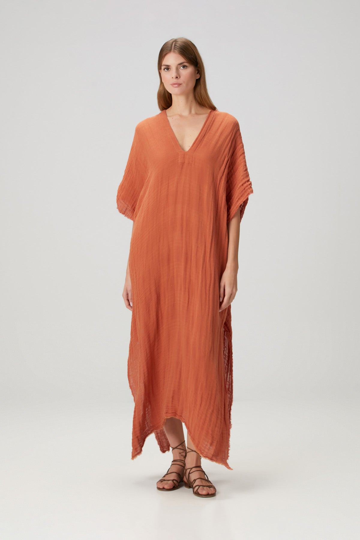 Keten Karışımlı Dokulu Kaftan Tarçın