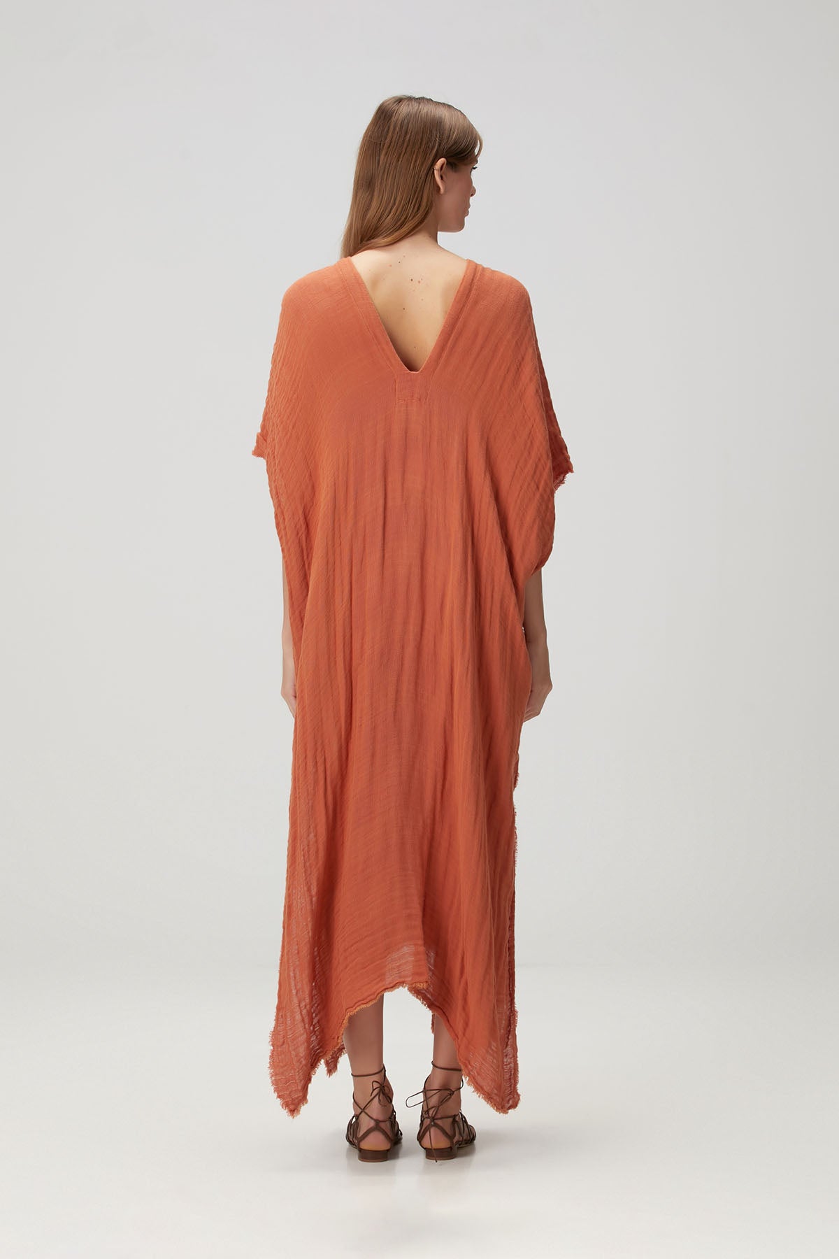 Keten Karışımlı Dokulu Kaftan Tarçın