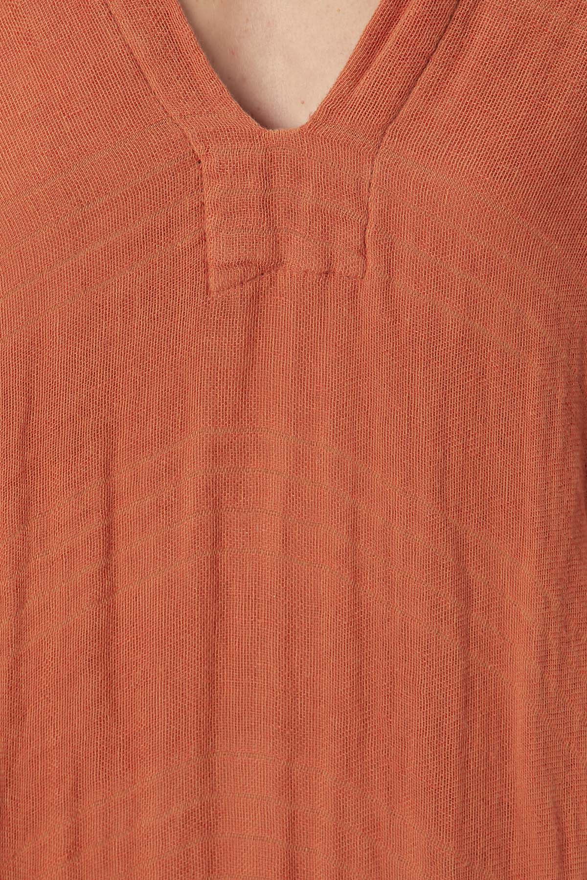 Keten Karışımlı Dokulu Kaftan Tarçın