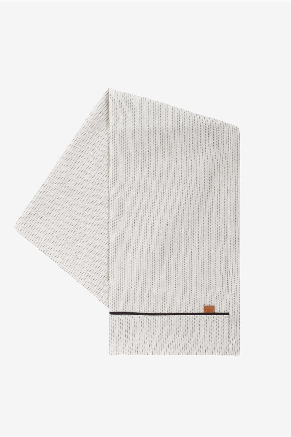 Linen Runner Off White-Black Stripes