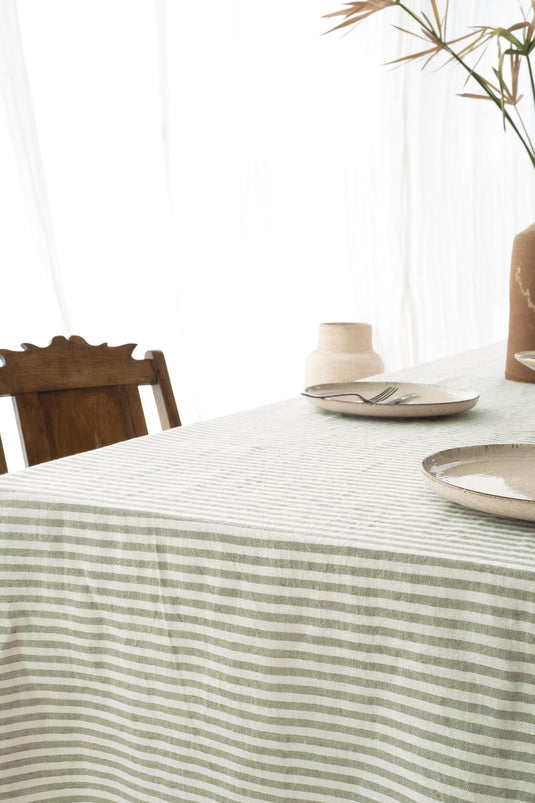 Linen Linen Tablecloth Stripe Khaki
