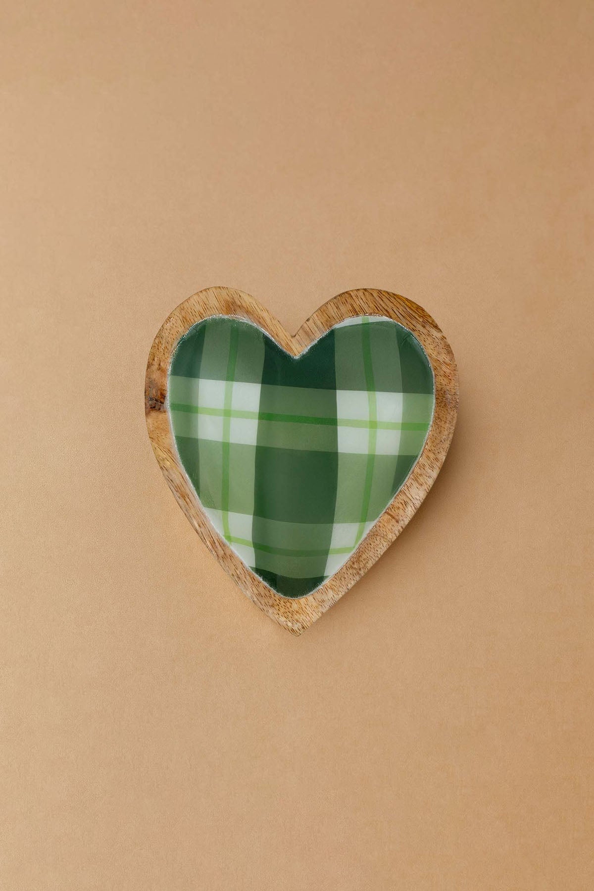 Mango Ahşap Kalp Şeklinde Tabak Emaye Kaplamalı Tabak 13x14 cm