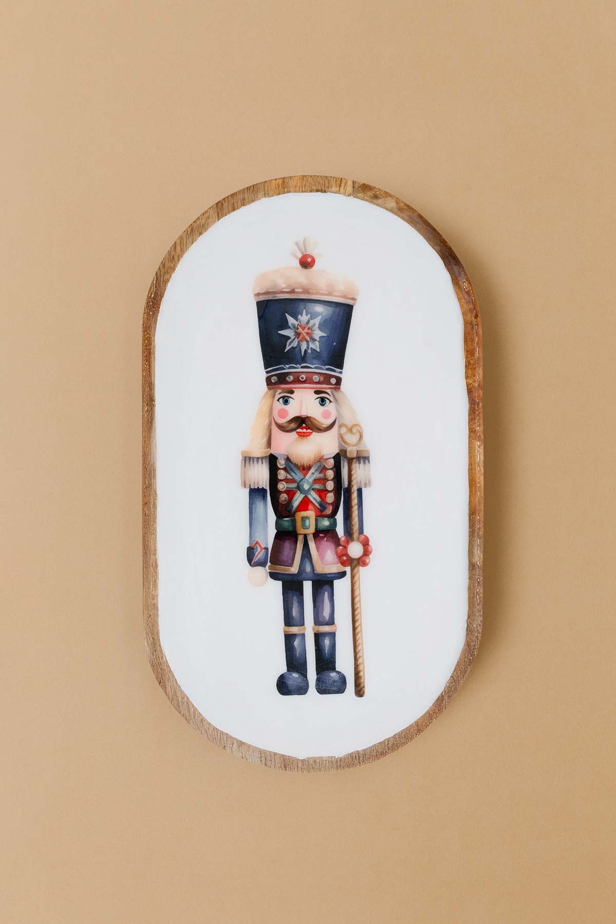 Fındıkkıran Desenli Orta Boy Oval Mango Ağacından Sunum Tabağı, Tepsi 36x20 cm