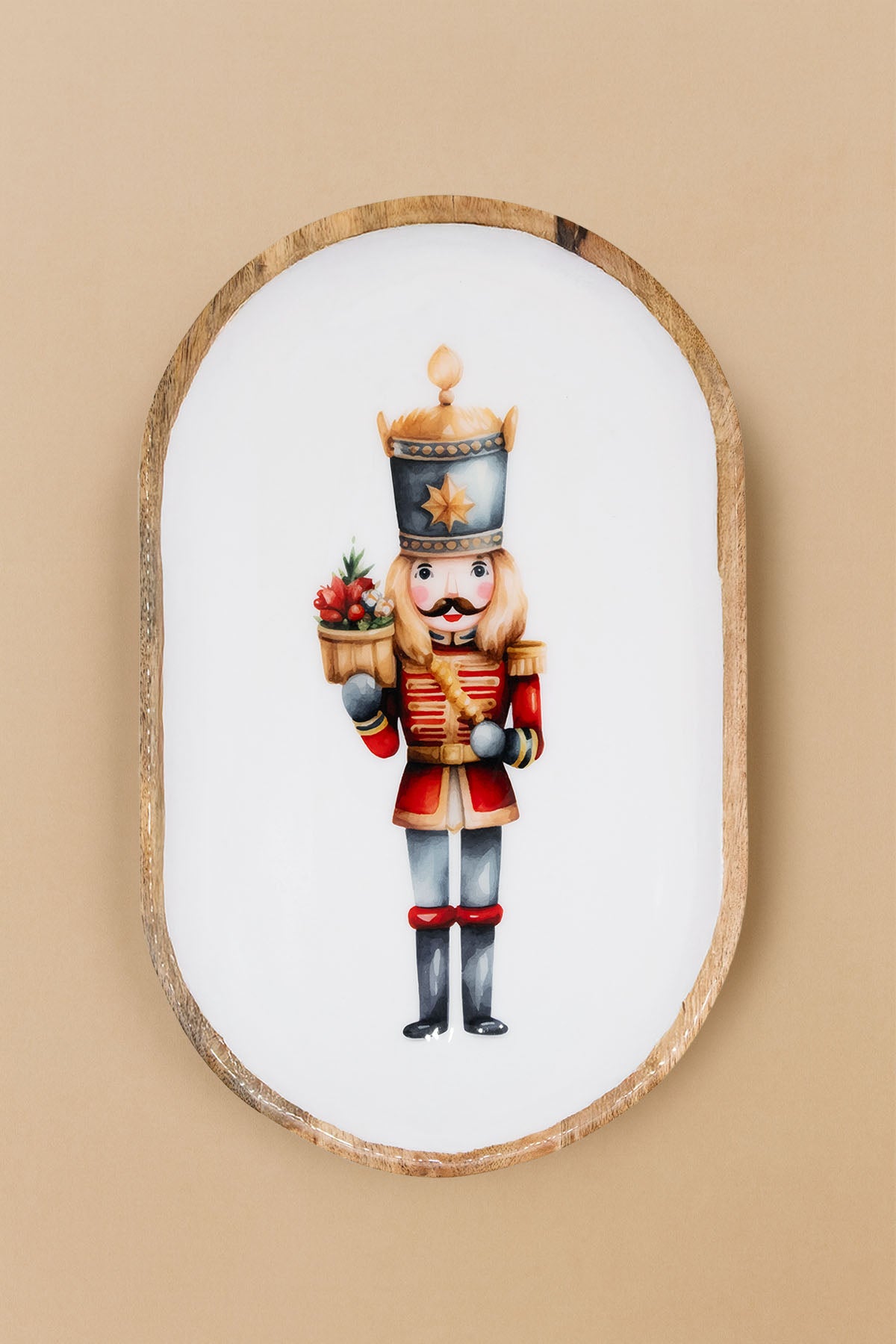 Fındıkkıran Desenli Büyük Oval Mango Ağacından Sunum Tabağı, Tepsi 41x25 cm