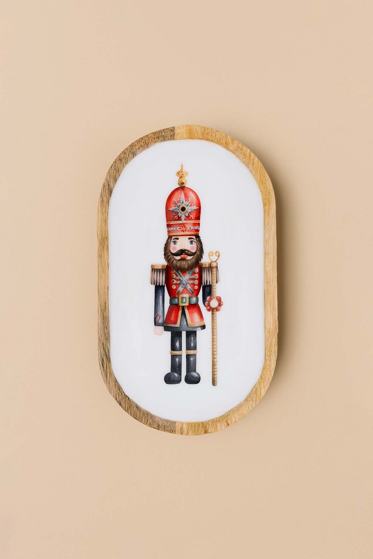 Fındıkkıran Desenli Küçük Boy Oval Mango Ağacından Sunum Tabağı, Tepsi 30x18 cm