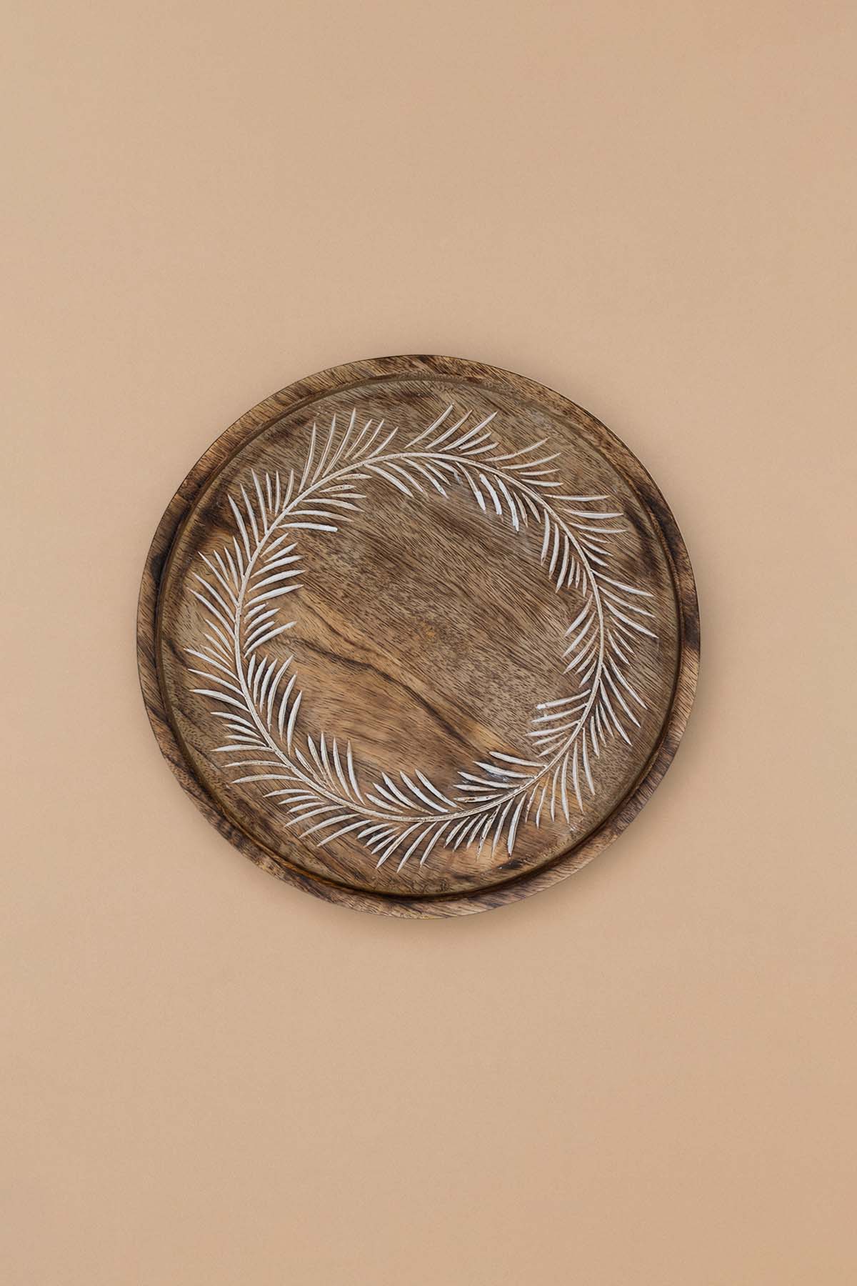 Mango Ağacından Yaprak Desenli Yuvarlak Sunum Tabağı 25 cm
