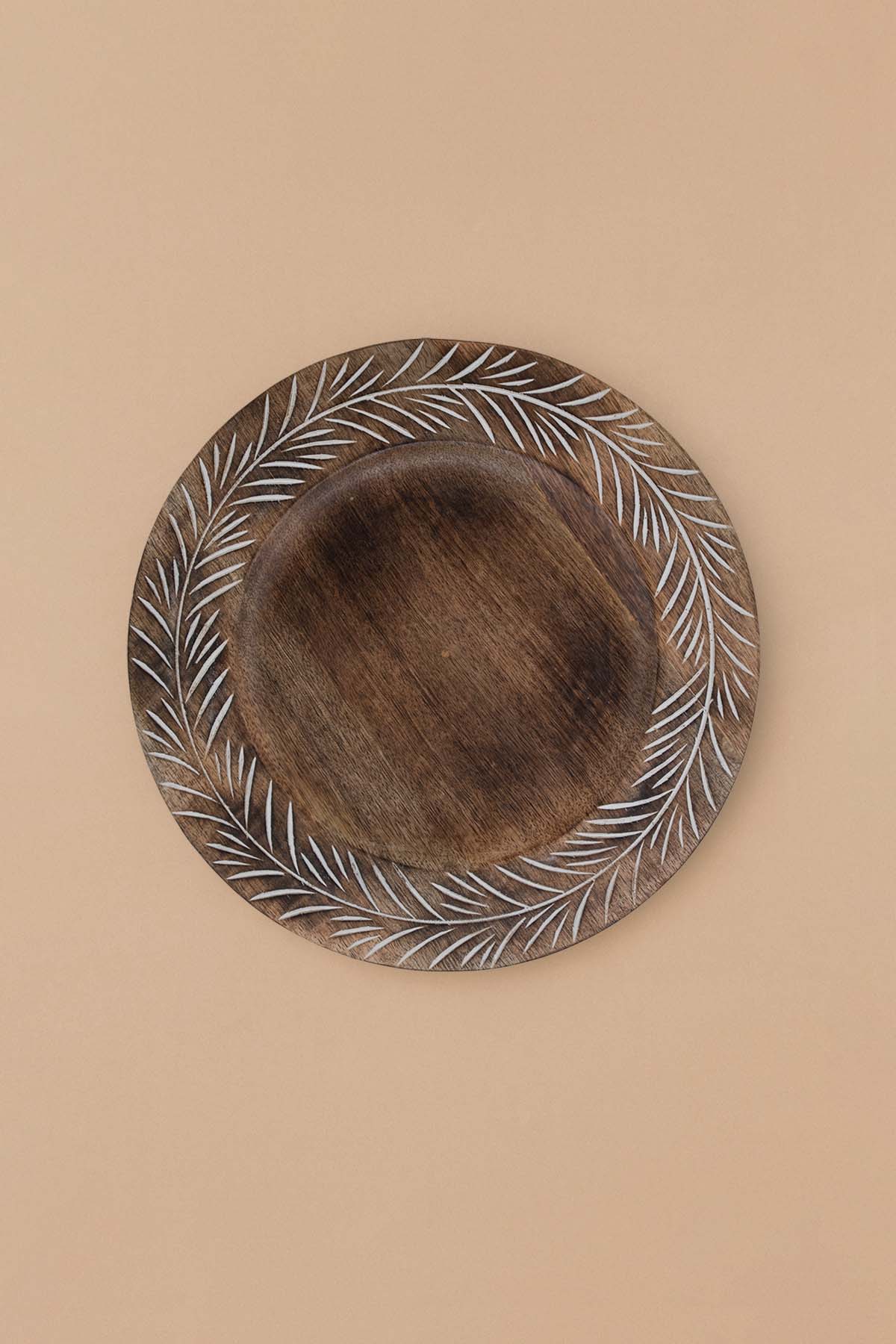 Mango Ağacından Dışı Yaprak Desenli Yuvarlak Sunum Tabağı, Supla 30 cm