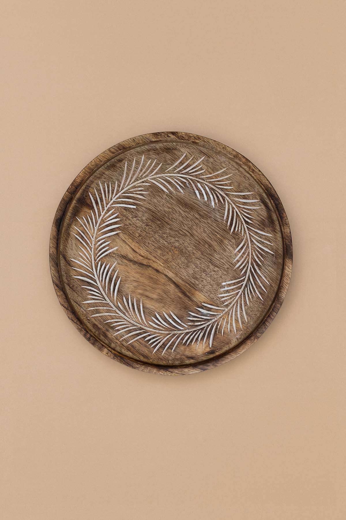 Mango Ağacından Yaprak Desenli Yuvarlak Sunum Tabağı, Supla 30 cm