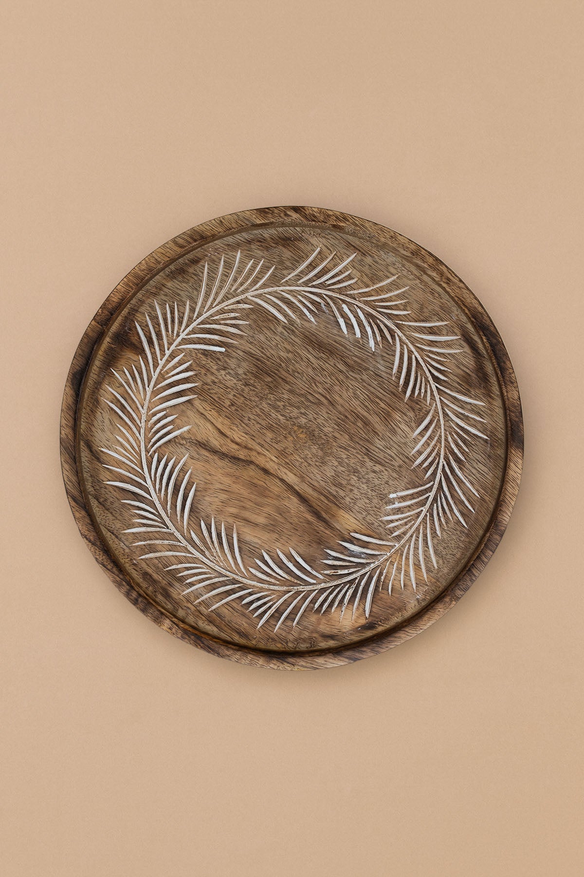 Mango Ağacından Yaprak Desenli Yuvarlak Sunum Tabağı, Supla 38 cm