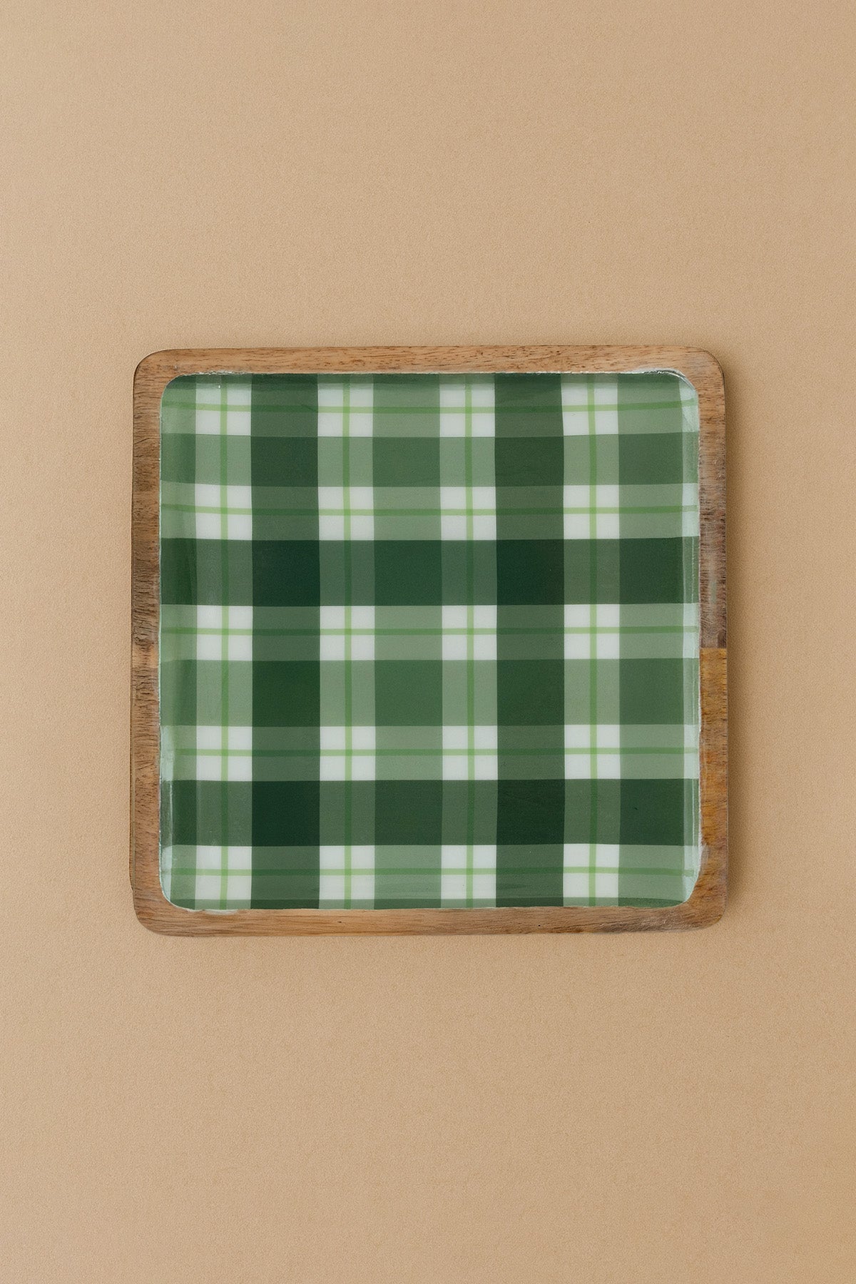 Mango Ahşap Kare Tabak Emaye Kaplamalı Tabak 30x30 cm