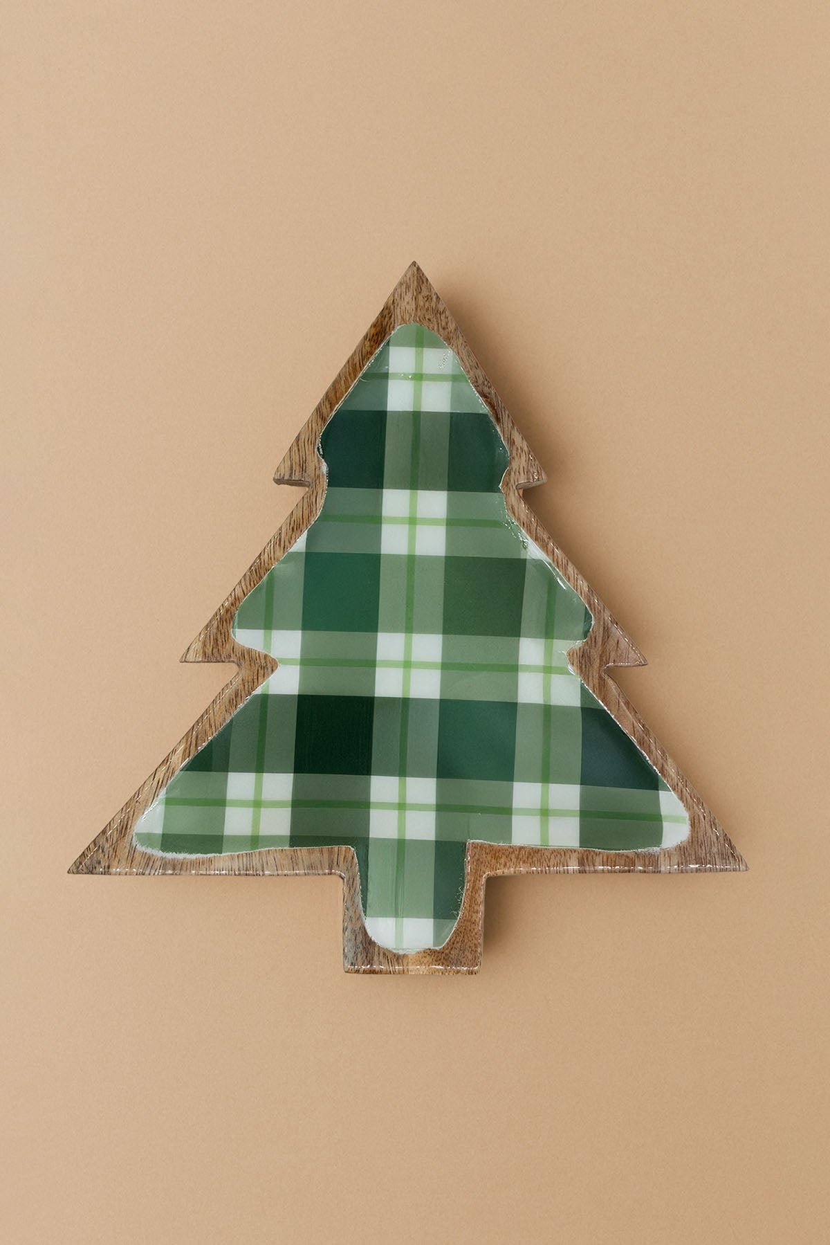 Mango Ahşap Çam Ağacı Şeklinde Emaye Kaplamalı Tabak 23x25 cm