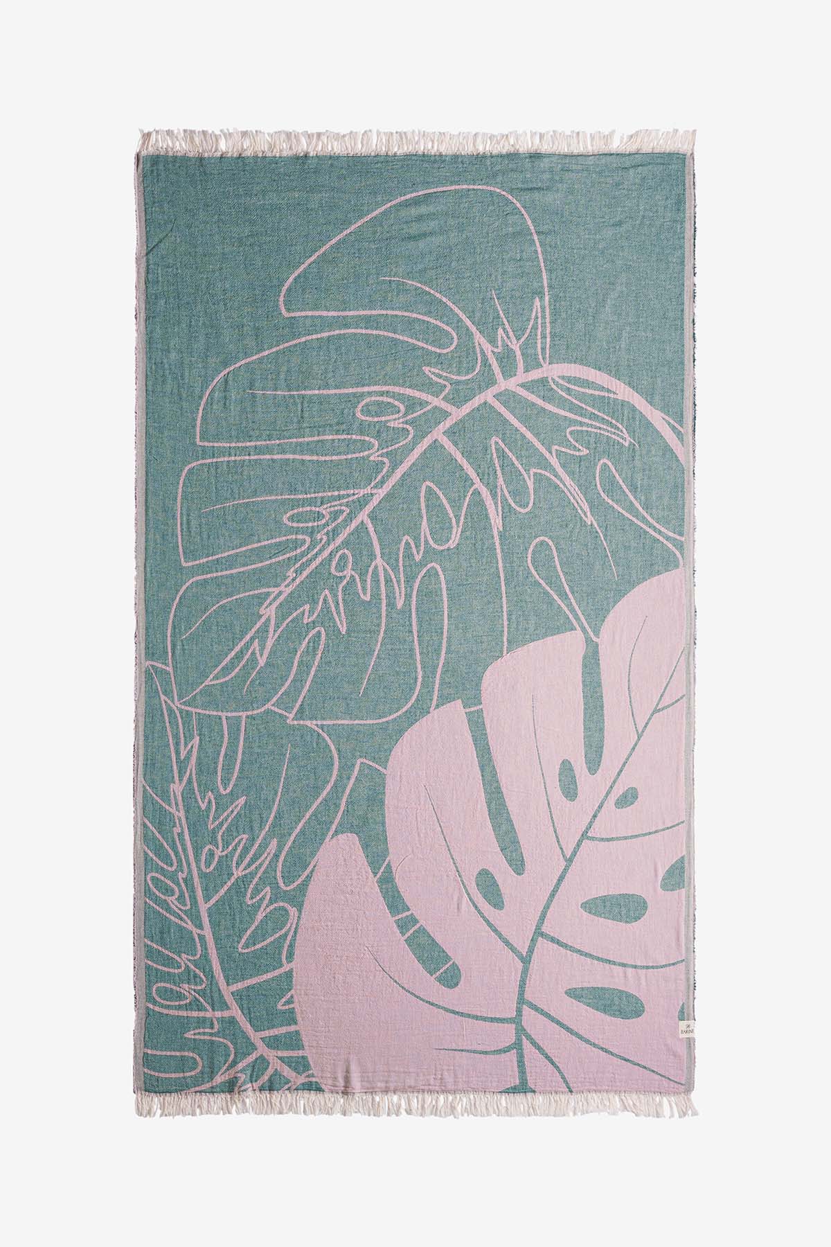 Monstera Yaprağı Jakarlı Peştemal Toz Pembe, Taşıma Çantalı