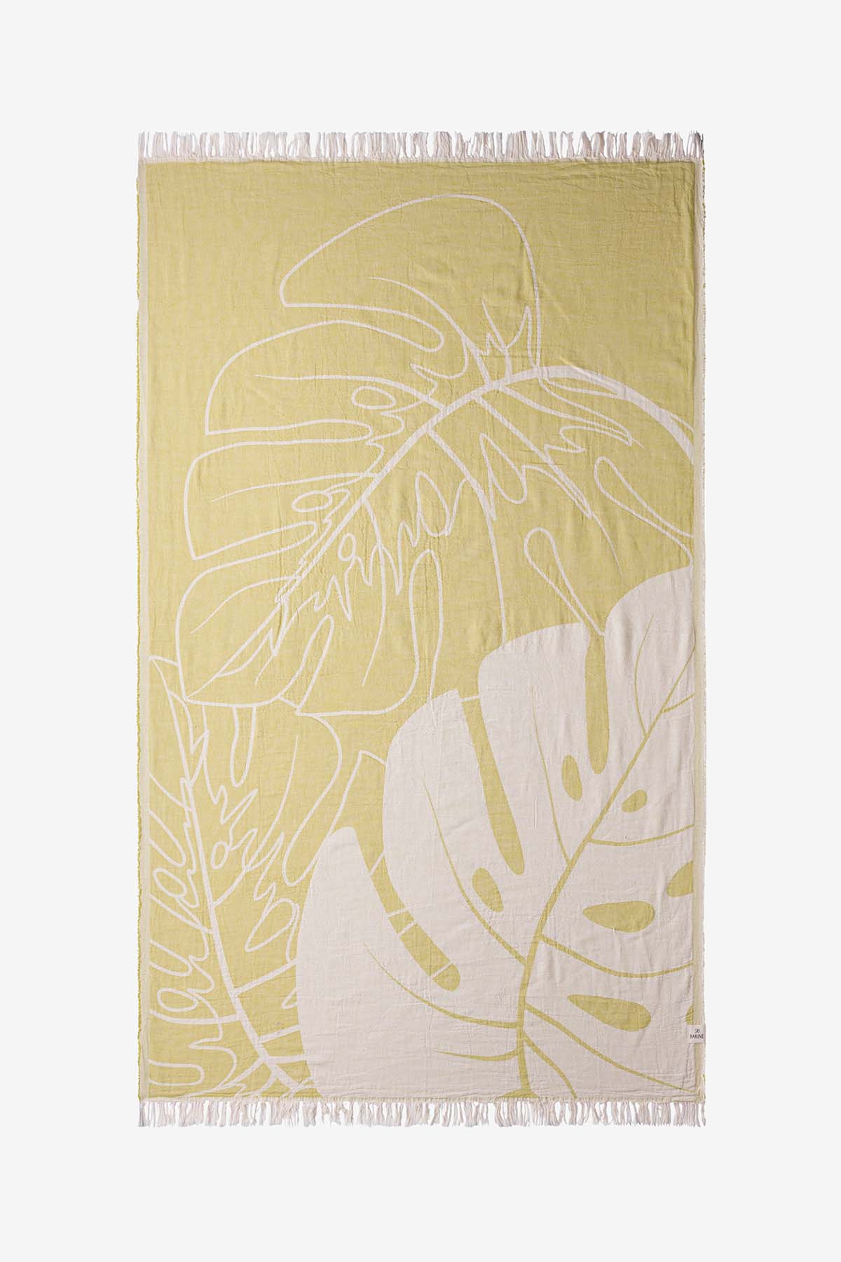Monstera Yaprağı Jakarlı Peştemal Sarı, Taşıma Çantalı