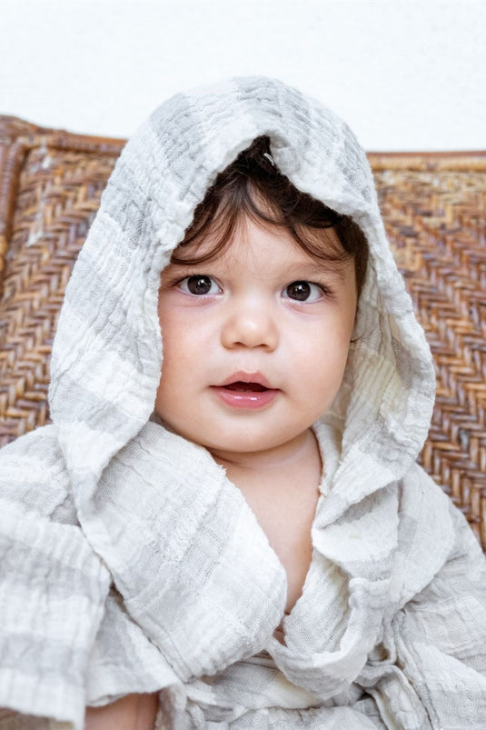 Муслиновый детский халат серый в полоску