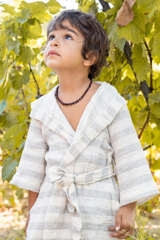 Муслиновый детский халат серый в полоску