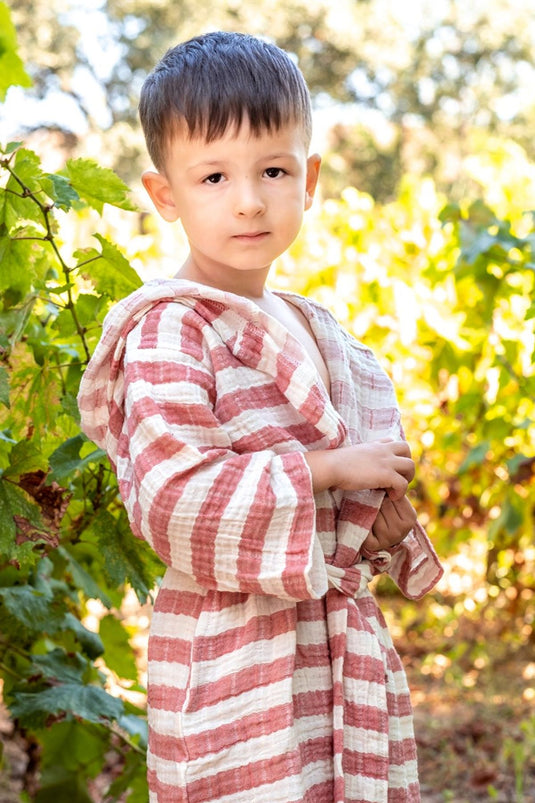 Муслиновый детский халат в полоску с плиткой