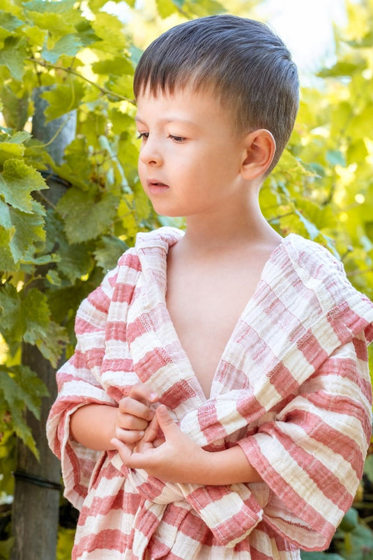 Муслиновый детский халат в полоску с плиткой