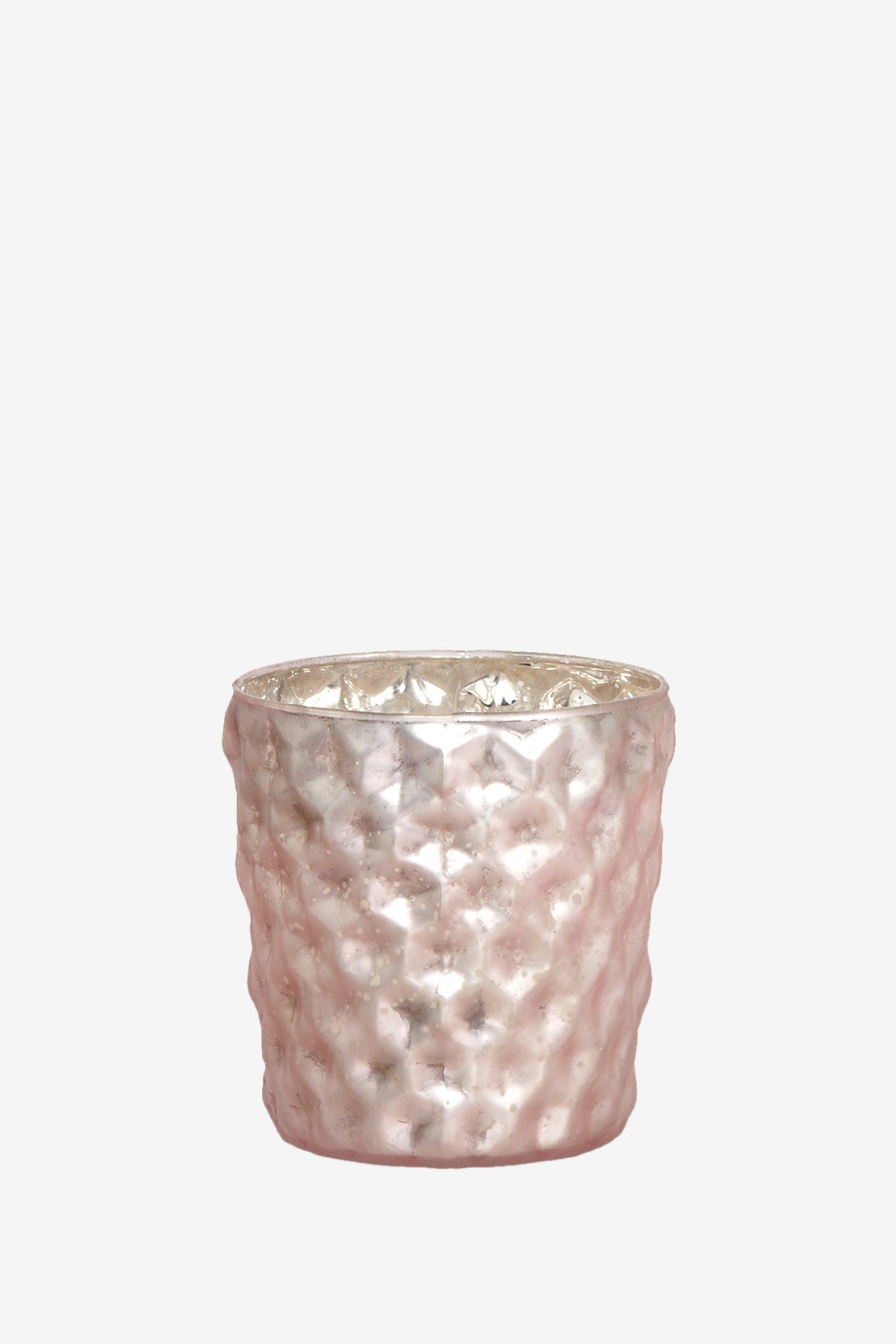 Antik Varaklı Cam Tea Light Tutucu Pembe