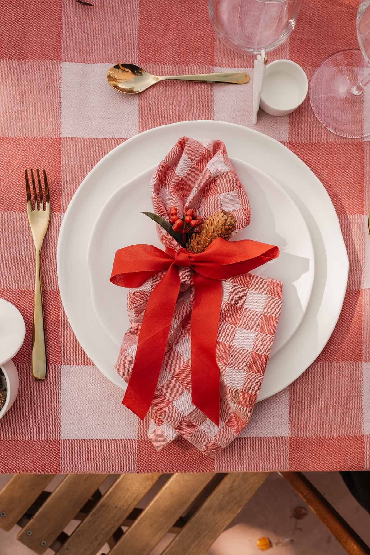 Ekose Desenli 2'li Peçete Seti Kırmızı