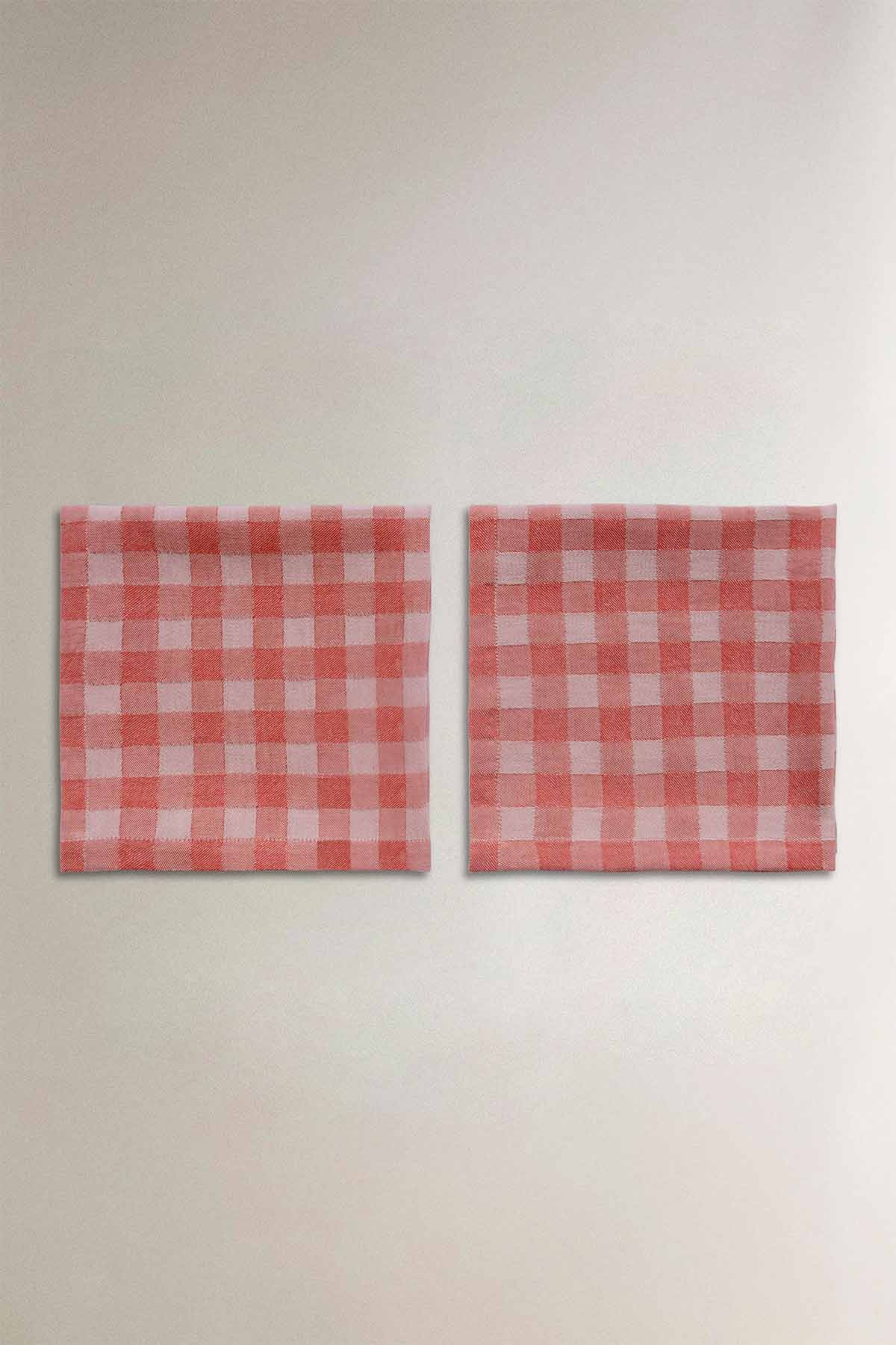 Ekose Desenli 2'li Peçete Seti Kırmızı