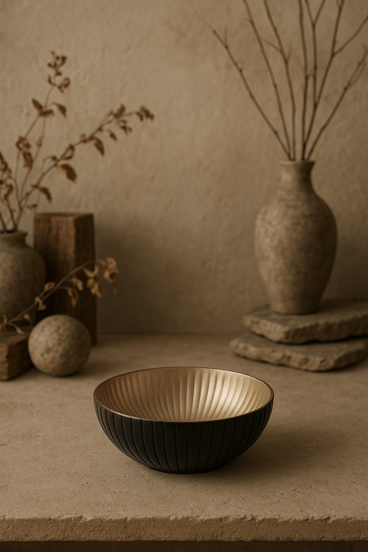 İçi Altın Renginde Dışı Antik Görünümlü Pirinç Dekoratif Obje Siyah-Gold 13x7 cm