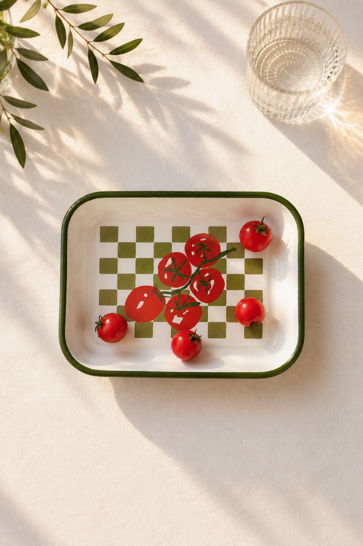 Pomodoro Domates Desenli Emaye Servis Tabağı 21x14x4 cm