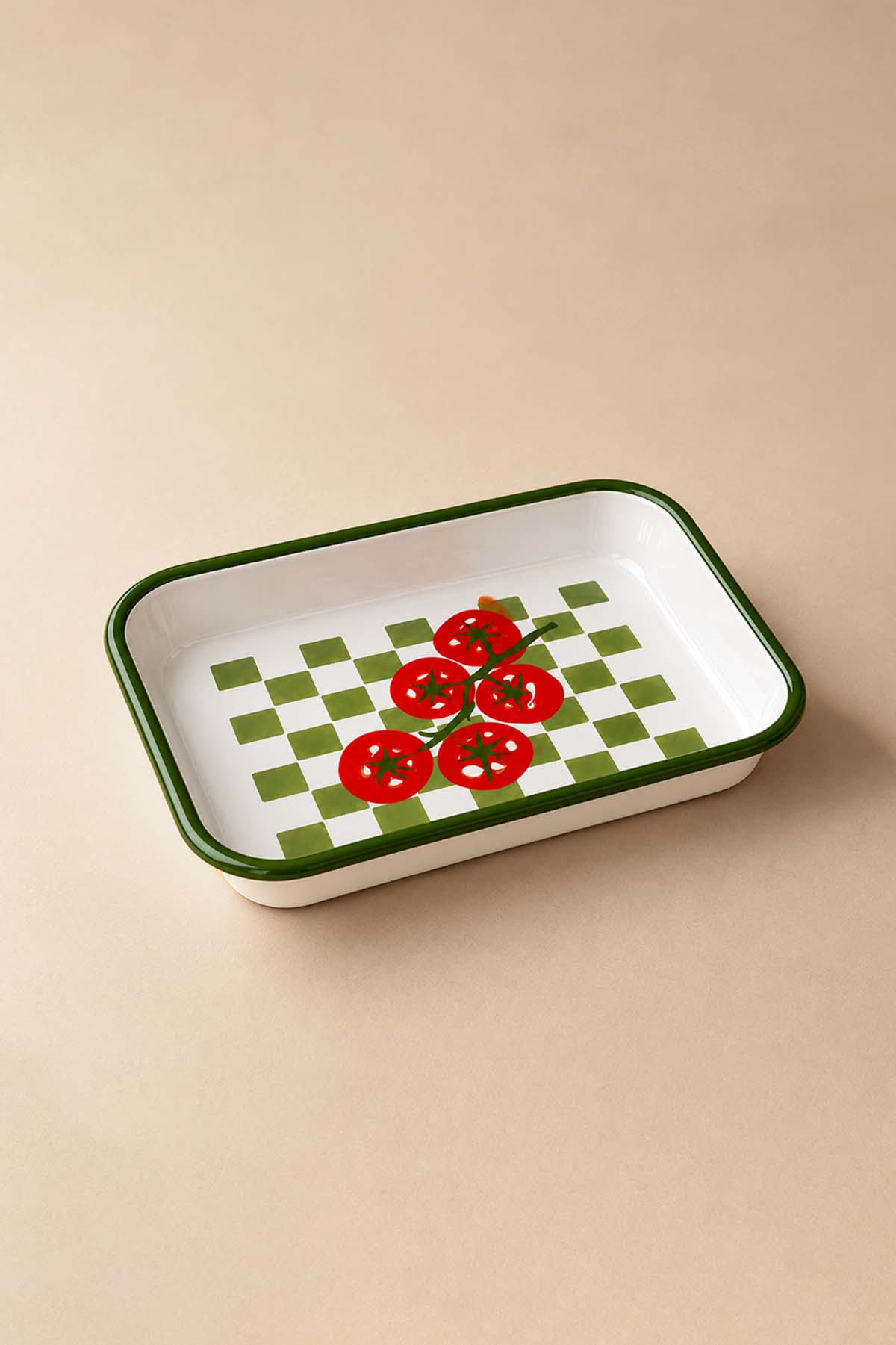 Pomodoro Domates Desenli Emaye Servis Tabağı 21x14x4 cm