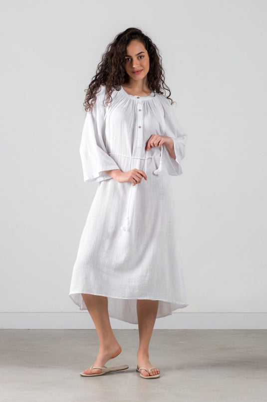 Poseidon Dress (Buttoned) White