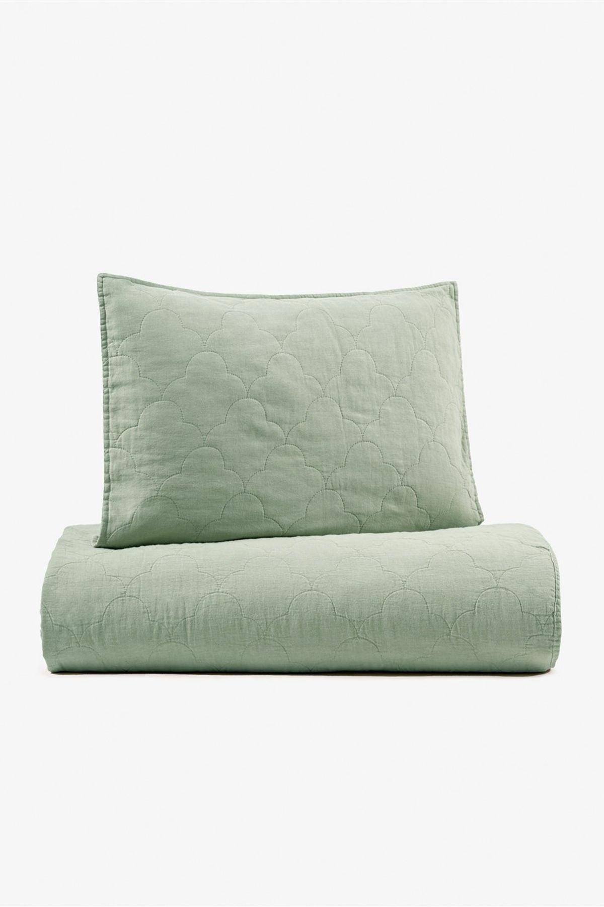 Serenity Kapitoneli Keten Yastık Kılıfı Açık Yeşil