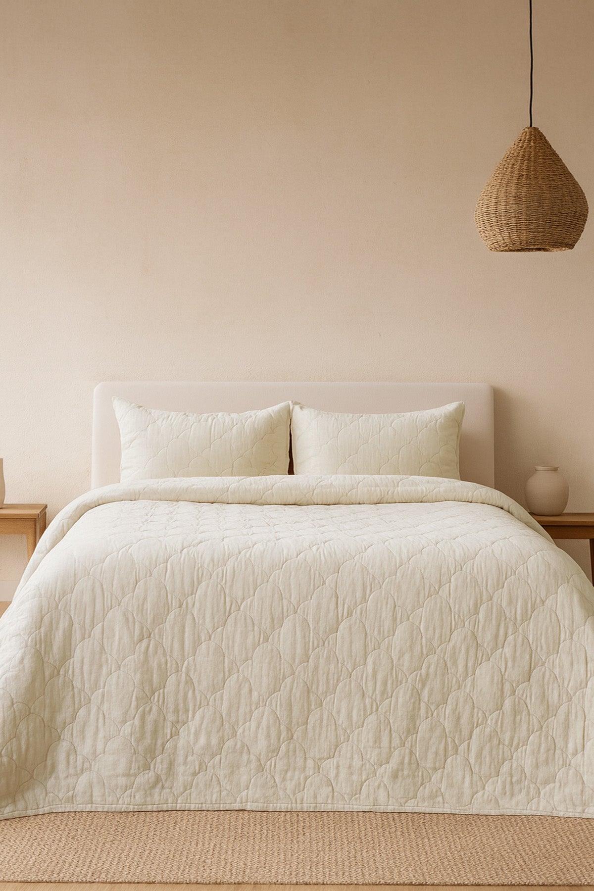 Serenity Quilted Linen Bedspread Beige