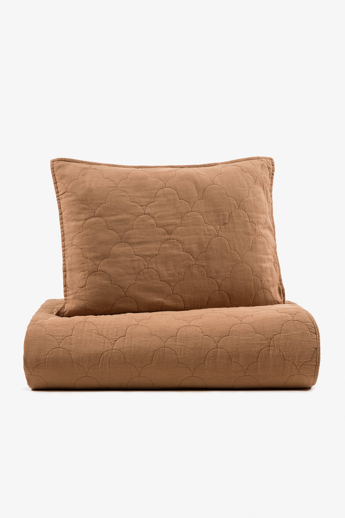 Serenity Quilted Linen Pillowcase Set of 2 Indian Tan